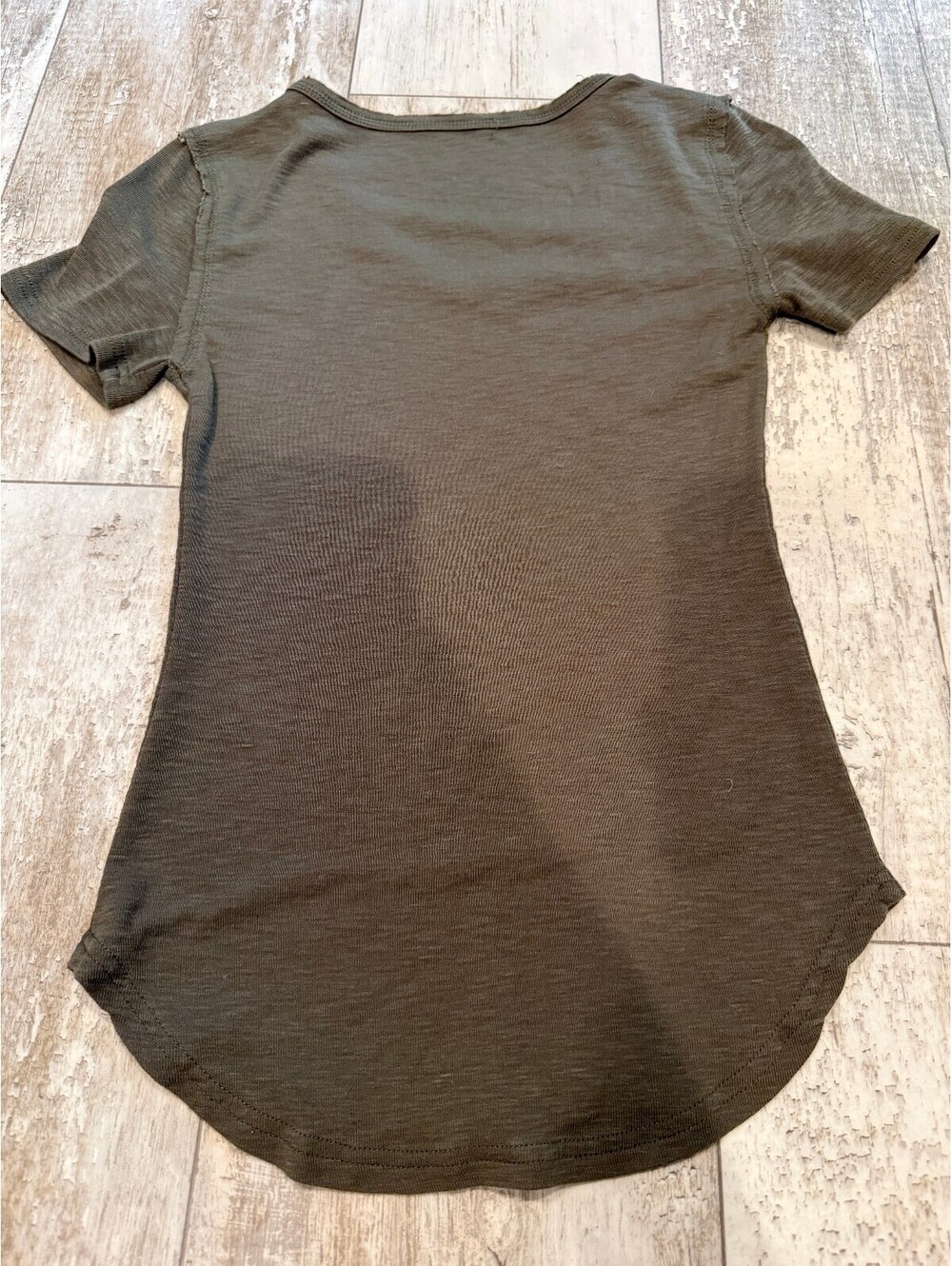 Olive Green Longline Scoop Neck Tee Curved Hem Casual